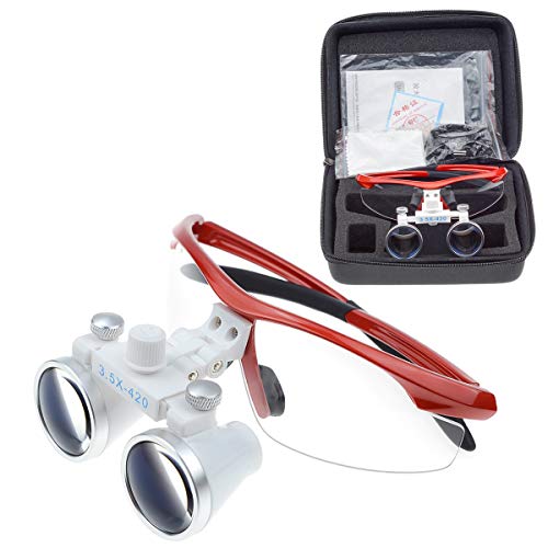 Orilao Chirurgisches Binokular, beschlagfreie Lupe, 3,5 x 420 mm Arbeitsabstand, optisches Glas, Rot