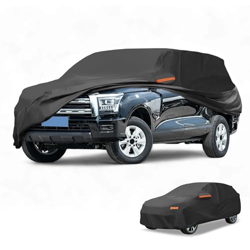 Image of Waterproof All-Weather Universal Car Cover with Right Side Zipper, 210T-PU Black Fits for SUV 190 inch to 200 inch Length