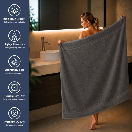 Image of Bulk 8-Pack Commercial Jumbo Bath Sheets, 35 inch x 70 inch, 600 GSM, Grey | For Vacation Rentals & Luxury Suites - 100% Ring-Spun Cotton with Plush Comfort & High Absorbency