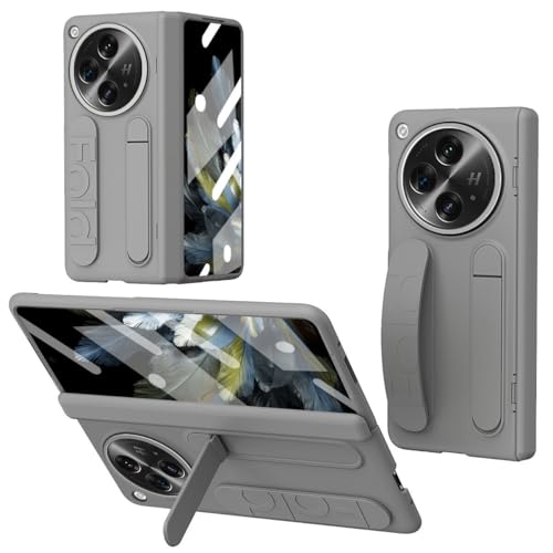 Coque OnePlus Open grise rigide à rabat avec protection d'écran intégrée