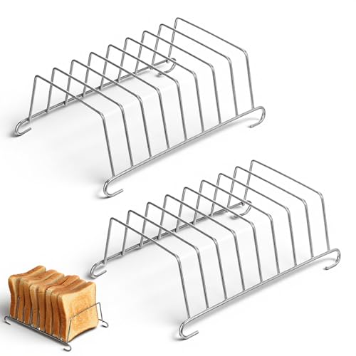 2 PCS Toast Rack Stainless Steel Plated 8 Slice Toasts Racks Bread Loaf Slice Racks Holder Toast Rack for Air Fryer Rectangle Air Fryer Accessories for Kitchen Bakery DIY Handmake