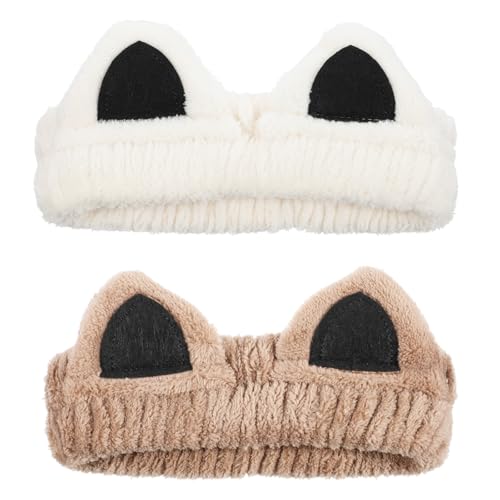 2 Pcs Cat Ears Spa Headband, Cute Make Up Plush Hair band El