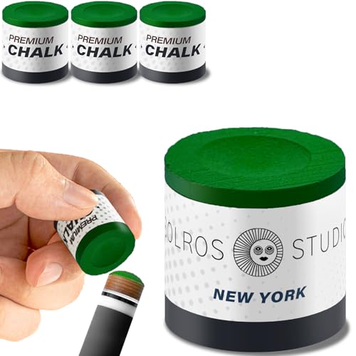 Billiards Cue Chalk 3 Stick Premium Round Circle Pool Table Chalk Accessories Performance Low Powder Holder for Hand Professional Tournament Snooker 8 Ball Games Gifts Home Green - SOLROS