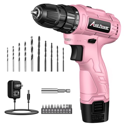 Image of AVID POWER 12V Cordless Pink Drill Set, Power Driver with 21 Bits for Women | 3 /8 inch Keyless Chuck, 25+1 Torque, 2 Speed Setting Max 1400 RPM, Rechargeable Battery & Charger, for Light-duty Household Use