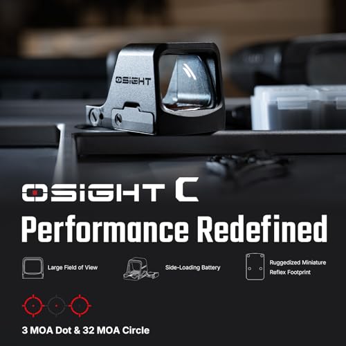 Image of Osight C Micro Dot Sight, 3 MOA Dot & 32 MOA Circle Reticle, 407c /507c Footprint Open Reflex Sight, Parallax-Free Durable Sights for Full-Sized Setups-Red /Green Dot Options