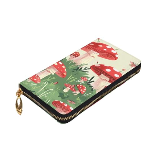 Cartoon Mushrooms Printed Long Wallet for Women Men Cute PU Leather Wallet with Coin Purse and Credit Card Holder3