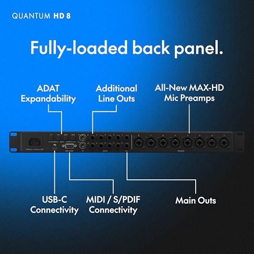 Image of Fender Quantum HD 8 | 26x30 USB-C Audio Interface for Music Production, Next-Gen MAX-HD Mic Preamps, Instrument Inputs, ADAT & S /PDIF I /O, Auto Gain, Re-Amp Outputs, Loopback, Headphone Amp, Mac & PC | 26x30 USB-C Audio Interface with Max-HD Mic Preamps, 32-Bit /192 Khz Converters, Auto Gain, Re-Amp Outputs, Dsp Monitor Mixer