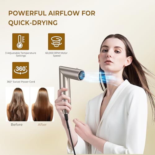 UKLISS 6 in 1 Magic Air Styler Hair Dryer Brush with Diffuser Air Curling Wands Volumizing Brush Blow Dryer Nozzle Straightener Comb Curlers Hair Styler Hairdryers for Women Gifts, Gold - Image 5