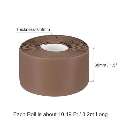Image of uxcell Waterproof Seal Caulk Strip Tape Self Adhesive, 1pcs 10.5 Ft L x 1.5 inch W PVC Sealing Tape Caulking Tape for Kitchen Countertop, Bathroom, Toilet, Bathtub Floor Wall Corner, Brown