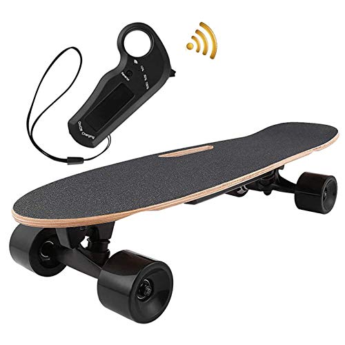OppsDecor Electric Skateboard Youth Electric Longboard with Remote Control for Adults, 7 Layers Maple Longboard, 12 MPH Top Speed, 10 Miles Range (Black)