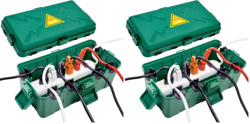 Image of Hrensaw Medium Outdoor Electrical Box(10.6x5.7x4.9inch),Weatherproof Connection Box w /6 Cable Entry,IP54 Waterproof Extension Cord Cover Protect Power Strip,Timer,Plug,Holiday Lights,Green (Pack of 2)