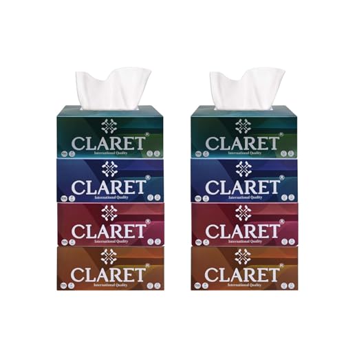 Image of Claret 2-Ply Facial Tissue | Makeup Removal Tissue Wipes | Tissue Paper Holder For Office Desk | Car Accessories | 200 Pulls Each |Pack of 8