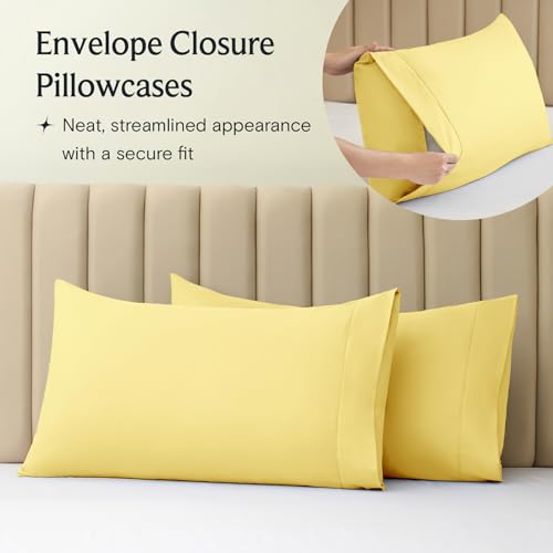 Image of LuxClub 3 PC Twin Sheet Set, Deep Pockets Wrinkle Free Cooling Bed Sheets Hotel Bedding for Women, Men, Kids & Teens, Includes 1 Fitted Sheet, 1 Flat Sheet and 1 Pillowcase-Silky Soft Lemon