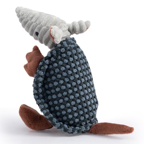 Image of Hollypet Plush Dog Squeaky Toy Stuffed Armadillo Animal Pet Puppy Chew Toys with Clean Teeth for Small Medium Large All Breed Sizes Dogs, Dark Gray and Light Gray,8 in