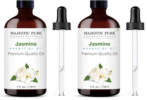 Image of Majestic Pure Essential Oil with Glass Dropper - 100% Pure and Natural - Essential Oils for Diffuser, Aromatherapy, Soap and Candle Making, Jasmine Essential Oil, Jasmine Oil, 4 Fl Oz (Pack of 2)