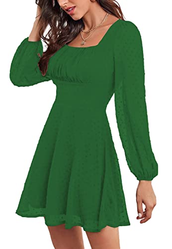Image of LYANER Women's Polka Dots Square Neck A line Long Sleeve Swiss Dots Mini Dress