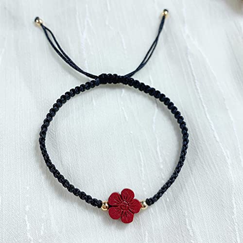 Bracelet protection perles cinabre et corde rouge tressée Feng Shui