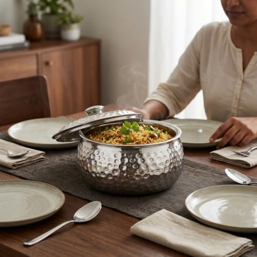 Image of CLASSIC ESSENTIALS Tripot Double Wall Insulated Stainless Steel Pebble Casserole 1500 ml | Hot Pot Food Storage & Serving Container | Thermal Belly Casserole for Roti, Rice, Dal, Curry & Meals