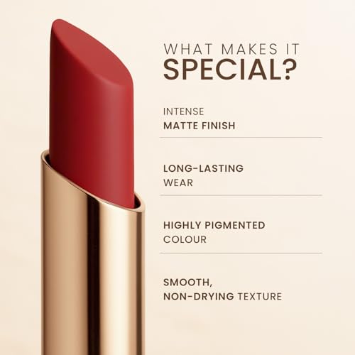 Image of TEEN TEEN LUXE Matte Lipstick | Long-Lasting Wear Up to 12 Hours | Ultra Smooth Velvet Finish | Rich Pigmented Lip Shade | Lightweight & Travel Friendly | Bridal-Red, 1gm
