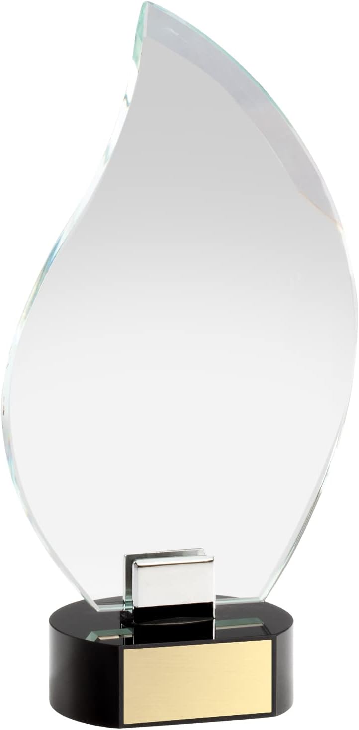 SHOP AWARDS AND GIFTS Optical Crystal Flame Award on Black Crystal Base, Multiple Sizes, Can Be Personalized