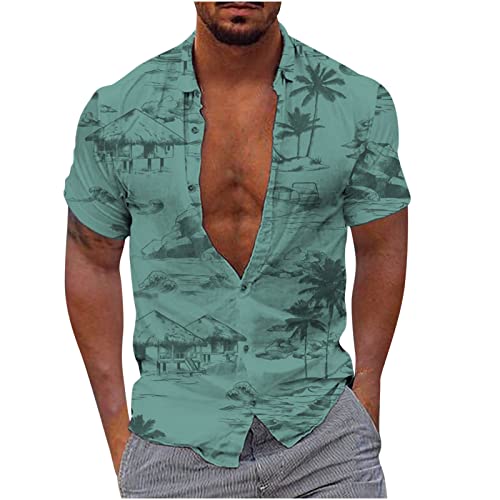 2023 Camisas Manga Corta Hombre, Verano Hawaii Impresión Casual Moda Cuello en V Botones Cárdigan T-Shirt Blusas Camisas Camiseta Suelto Original Playa básic Tops Vacaciones