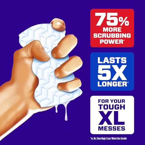 Image of Mr. Clean Magic Eraser Sponge, All Purpose Cleaner, Long Lasting Cleaning Scrubber,Wall,Sneaker,Oven, Kitchen, Bathroom Cleaner, Shower Cleaning Supplies, Whole Home Extra Durable XL, 6ct (Pack of 3)