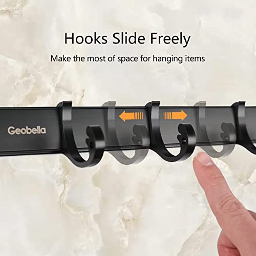 Geobella Coat Hooks Wall Mounted With Rail Silding Hooks For Hanging Coats Purse Clothes Jacket Backpack Entryway,Towel Racks Bathroom Black (5 Hooks, 2 Packs) #TOP1