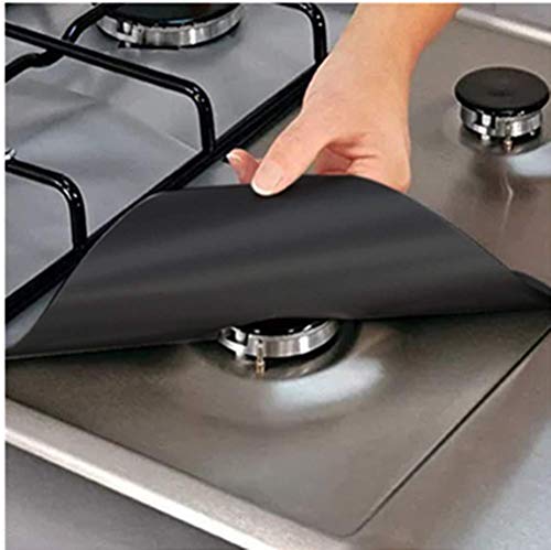 4pcs Gas Hob Range Protectors Non-Stick Reusable Cooker Protector Stovetop Burner Protector Liner Cover Cleaners (black)