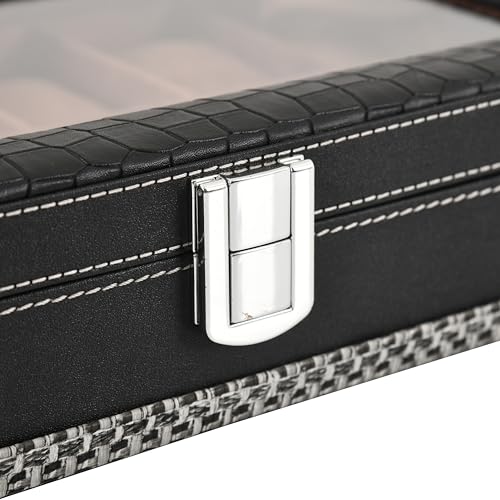 Image of BOXXO 12 Slot Watch Organizer Box for Men & Women - Premium PU Leather Watch Case (12G - Black /Tan)