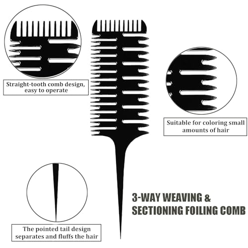 Peines para mechas y seccionado de cabello 3 vías, negro pack x2 miniatura 3
