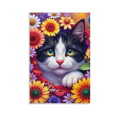 Diamond Painting Chat au milieu des fleurs - Kit complet de peinture diamant 5D en 50x60cm
