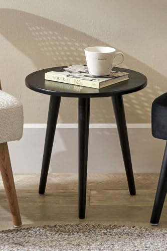 Image of END Table Side Table, Round Solid Wood End Table Coffee Table Flower Stand Small Spaces, Easy Assembly Modern Bedside Table (Full Black)