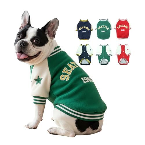 LUVMOJO Dog Fleece Varsity Jacket, Medium/Large, Green, L