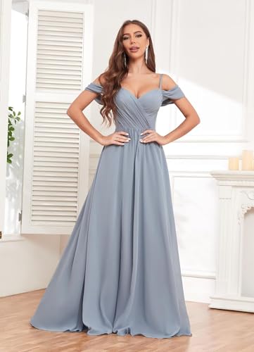 Off The Shoulder Bridesmaid Dresses for Women with Pockets Split Long Chiffon Formal Evening Dresses2