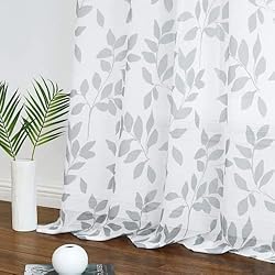 Cortinas Estampadas Dormitorio Treatmentex Cortinas Traslúsidas de Visillos Sala para Ventana de Dormitorio, Moderno Decorativos Suaves, con 8 Ojales 2 Piezas, Blanca y Gris Color, 140X245CM