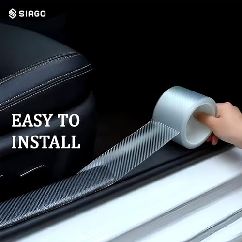 Image of SIAGO Premium Carbon Fiber Car Sticker | 5M Door Sill Protector & Entry Guard Strip | Anti-Scratch PVC Tape for Bumper & Scuff Plate Protection | White (SIA201)