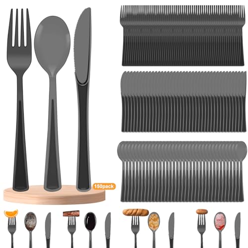 150 Stück Plastikbesteck Set Enthalten Plastikgabeln Plastiklöffel Plastik Messer Party Besteck Plastik für Familienfeiern Outdoor Dinner wiederverwendbar Geschirr
