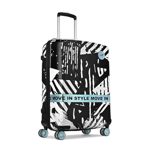 Image of Skybags Wanderlust Check-in Trolley Bag 68cm | Medium | Hard Luggage | Printed 8-Wheel Suitcase | TSA Lock with Anti-Theft Zipper | Polycarbonate | 3 Years International Warranty- Unisex (Black-White)