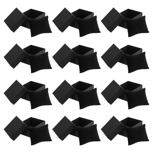 Boîte à montre-bracelet noire en carton avec coussin | Lot de 12 coffrets cadeaux 9x8x5,5 cm