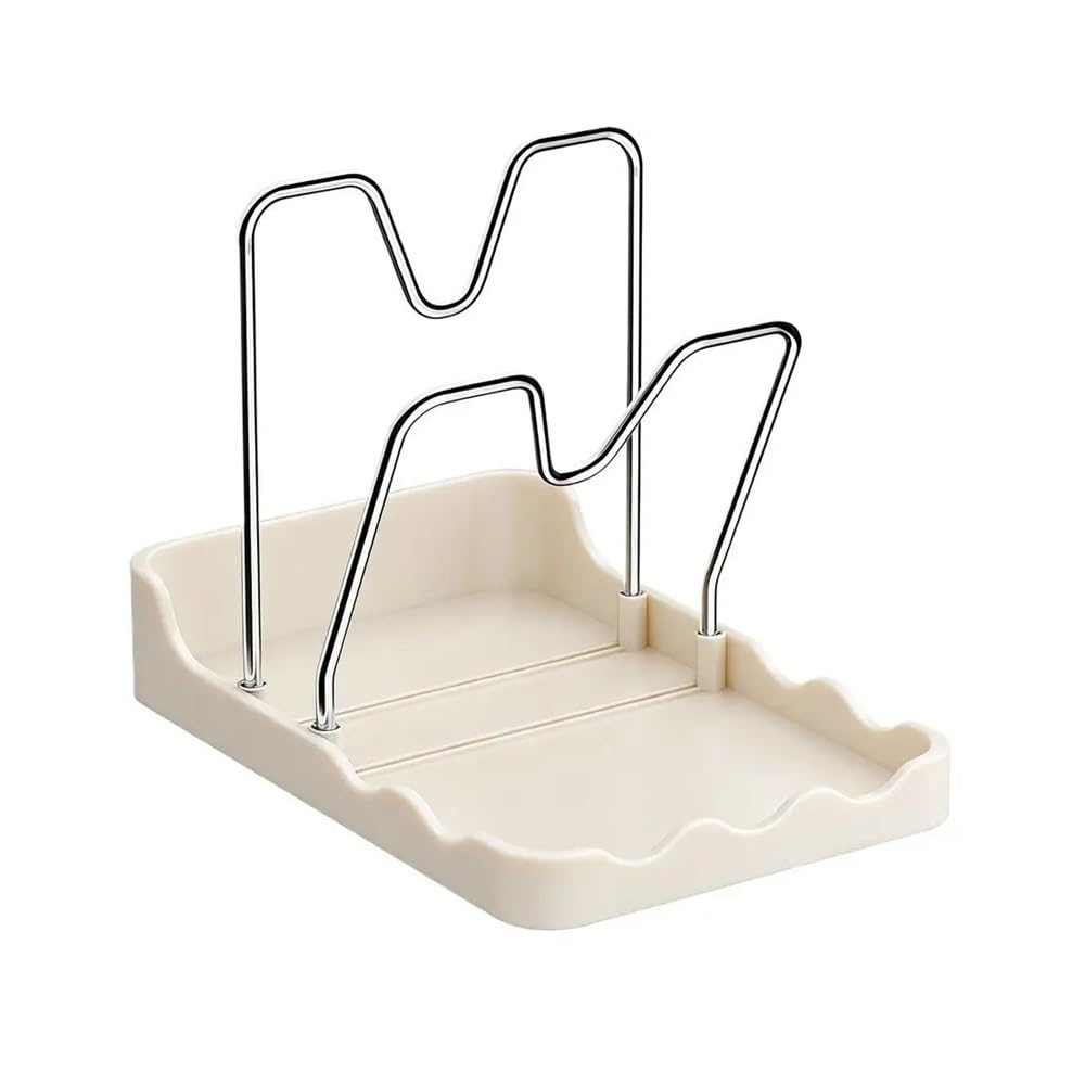 JIUJU Pot Lid Organizer Vertical Spoon Display Stand With Drip Tray Stainless Pot(White)