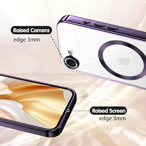 Image of VONZEE Electroplating Transparent Clear Logo Back Cover TPU Compatible with iPhone 17e / iPhone 16e Case, Compatible with Magsafe, Full Body & Individual Camera Protection for Each Lens (Deep Purple)