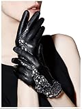 FIORETTO Womens Genuine Leather Driving Gloves Unlined Touchscreen Sheepskin Gloves Black Medium