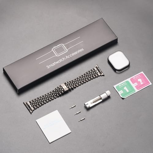 Image of baozai Compatible Apple Watch Bands 46mm 45mm 44mm 42mm 41mm 40mm 38mm, Stainless Steel Band with Screen Protector Case for Apple Watch Series 11 /10 /9 /8 /7 /6 /5 /4 /3 /2 /1 /SE3