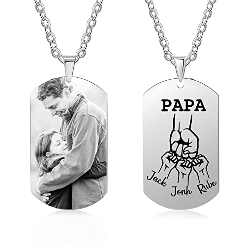 lorajewel PAPA Name Kette Personalisierte Foto Ketten Geschenk zum Vatertag Titanium Stahl Silber-Anhänger Geburtstagsgeschenk für den Vater Familie Paar bester Freund Halskette