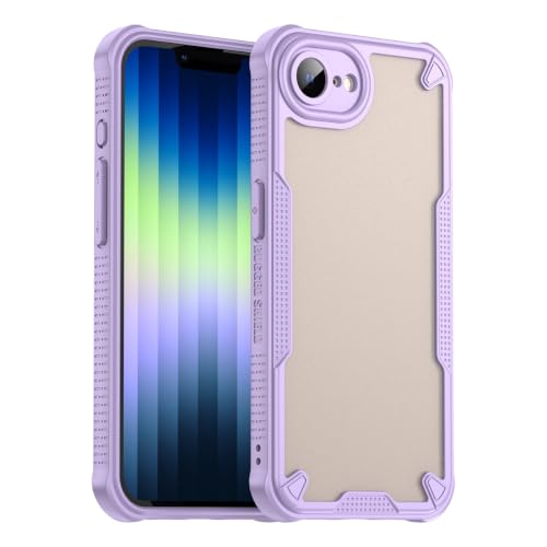 Coque iPhone 16E violette translucide avec protection d'écran en verre trempé givré