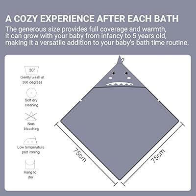 MICHLEY Bamboo Viscose Baby Hooded Bath Towel for Boys and Girls, 29.5 x 29.5 Inch Ultra-Soft and Quick-drying Infant Bathrobe (Shark) 41owNhNvFfL. SS400
