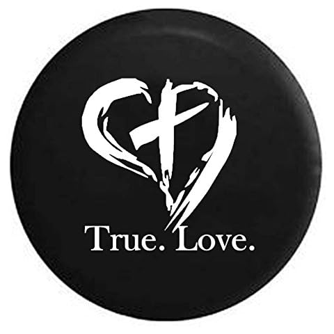 Pike Outdoors True. Love. Christian Jesus Heart Cross Religious Spare Tire Cover OEM Vinyl Black 32 in Cover