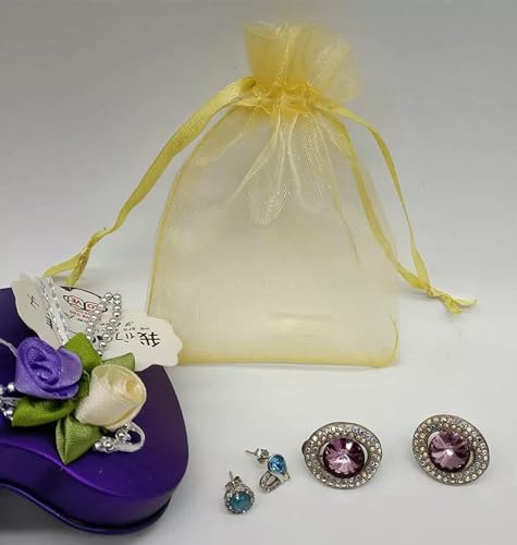 Image of DMS RETAIL Printed Organza Bag Pouches|Organza Return Gift Bags|Drawstring Pouches For Wedding| Jewelry Gift Bags for Party Golden Pack Of (20)