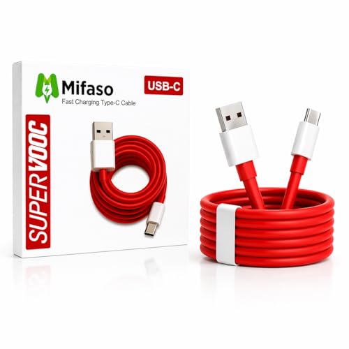 Image of mifaso 100W C-Type C Supervooc Data Sync Fast Charging Cable Compatible with Oneplus 15|15r|13|13s|13r|12|12r|11|11r|10|10t| Nord 6|5|4|Ce5 /4 /3|Ce2 lite| Narzo 100 lite|Support all USB C Devices, Red