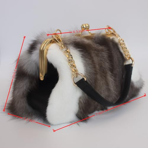 Image of Luxurious Fashion Natural Fox Fur with Hair Handbag for Women and Ladies
